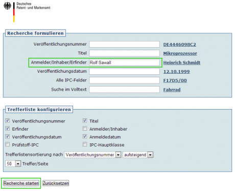 DEPATISnet - Patentrecherche Deutsches Patent- und Markenamt